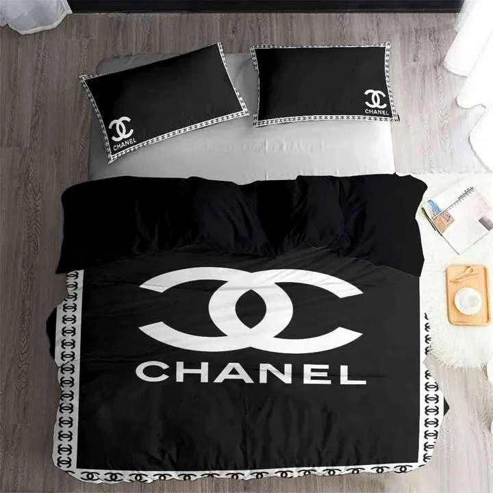 Chanel Logo Brand Bedding Set Bedroom Luxury Bedspread Home Decor