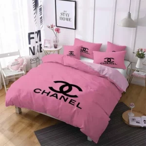 Chanel Light Pink Logo Brand Bedding Set Luxury Home Decor Bedroom Bedspread