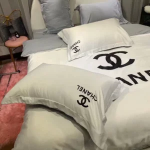 Chanel White Logo Brand Bedding Set Luxury Home Decor Bedspread Bedroom