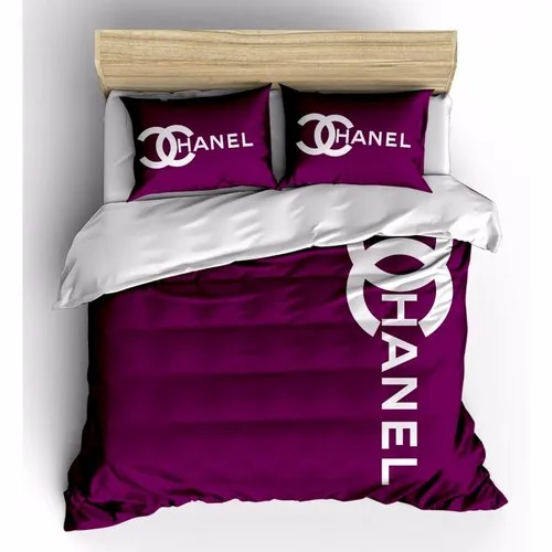 Chanel Violet Logo Brand Bedding Set Bedroom Luxury Home Decor Bedspread