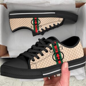 Gucci black stripe low top canvas shoes sneakers