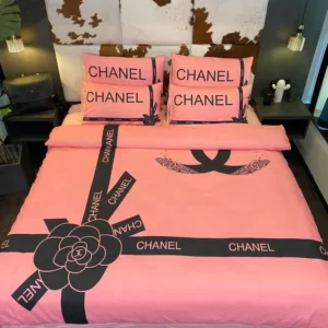 Chanel Italian Rose Pinky Logo Brand Bedding Set Bedspread Home Decor Luxury Bedroom