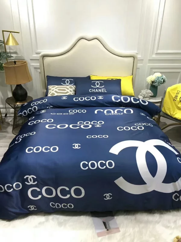 Chanel Coco Logo Brand Bedding Set Bedspread Bedroom Luxury Home Decor