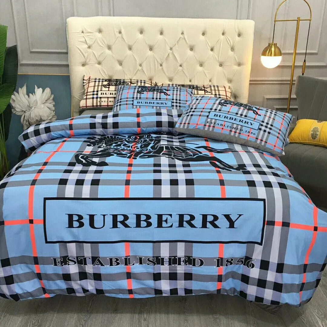 Burberry Blue Logo Brand Bedding Set Bedspread Bedroom Home Decor Luxury