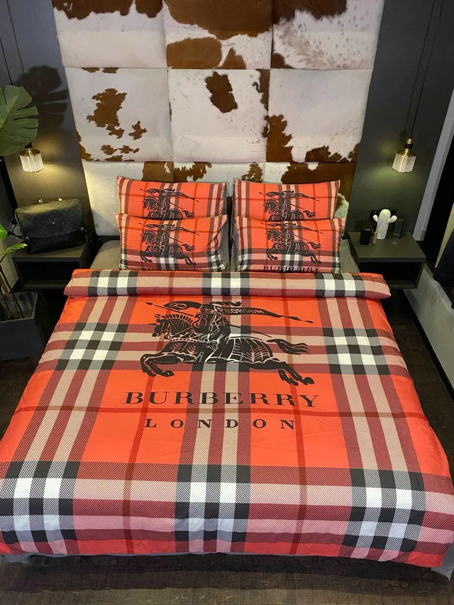 Burberry Orange Logo Brand Bedding Set Bedspread Home Decor Luxury Bedroom