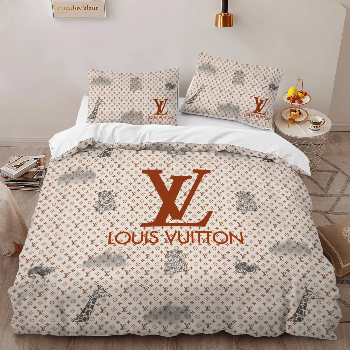 Louis Vuitton Red Louis Vuitton Logo Brand Bedding Set Bedroom Bedspread Home Decor Luxury