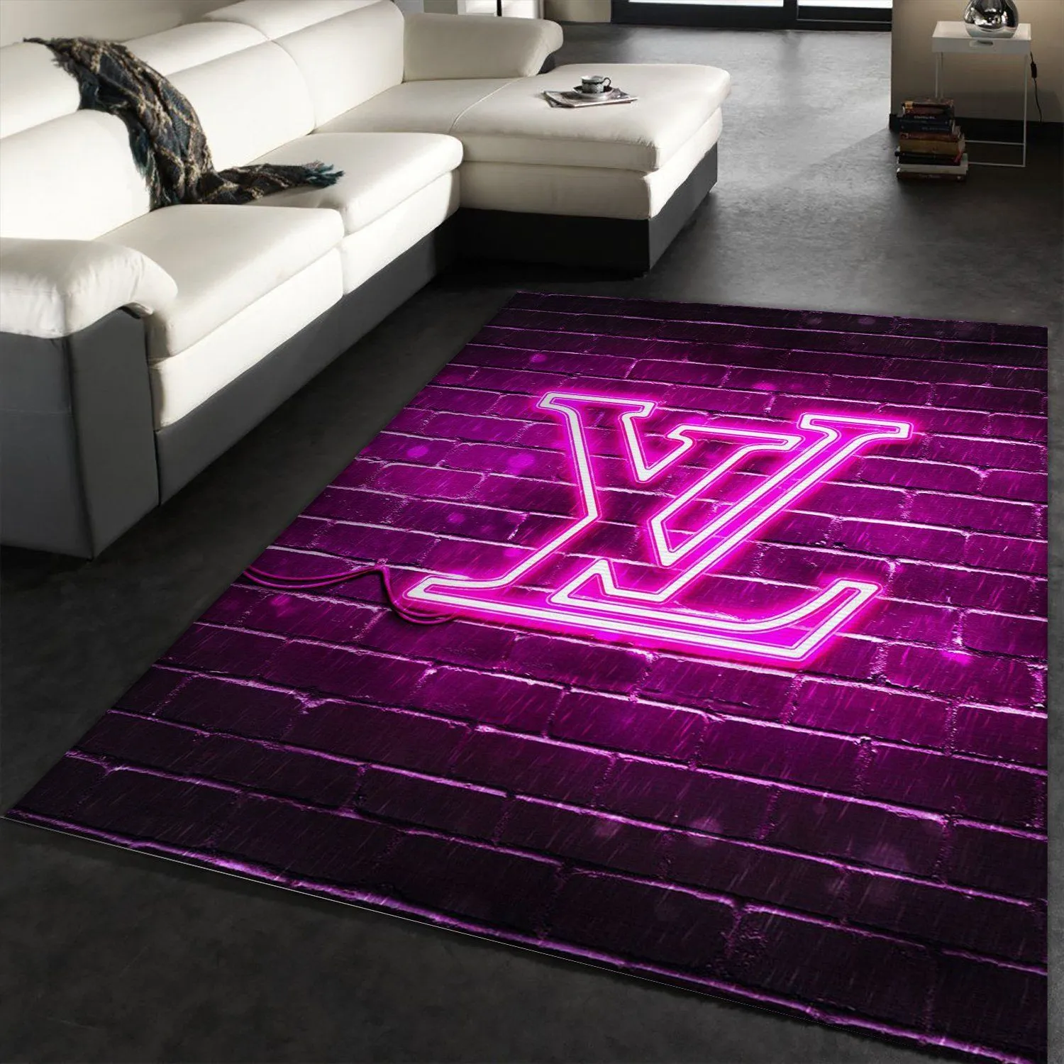 Louis vuitton neon Rectangle Rug Home Decor Door Mat Luxury Fashion Brand Area Carpet