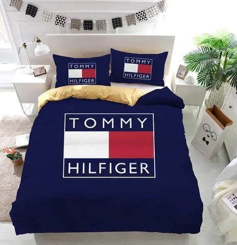 Tommy Hilfiger Logo Brand Bedding Set Luxury Bedroom Home Decor Bedspread