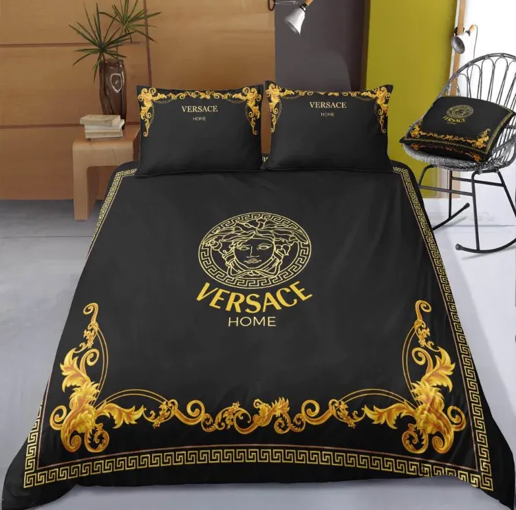 Versace Logo Brand Bedding Set Bedspread Bedroom Home Decor Luxury