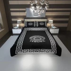 Versace Black Logo Brand Bedding Set Bedspread Home Decor Bedroom Luxury