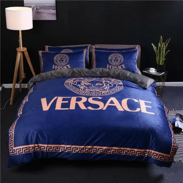 Gianni Versace Blue Logo Brand Bedding Set Bedroom Home Decor Bedspread Luxury