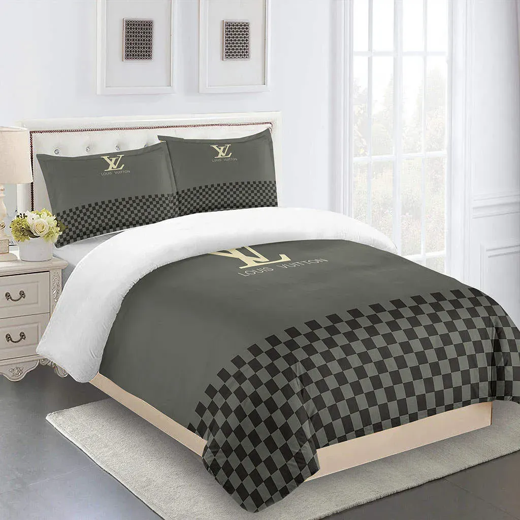 Louis Vuitton Logo Brand Bedding Set Luxury Bedroom Bedspread Home Decor