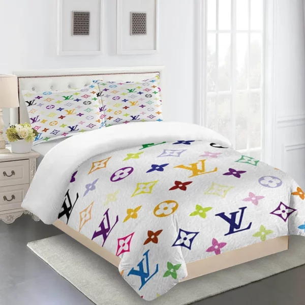 Louis Vuitton Logo Brand Bedding Set Bedspread Home Decor Luxury Bedroom