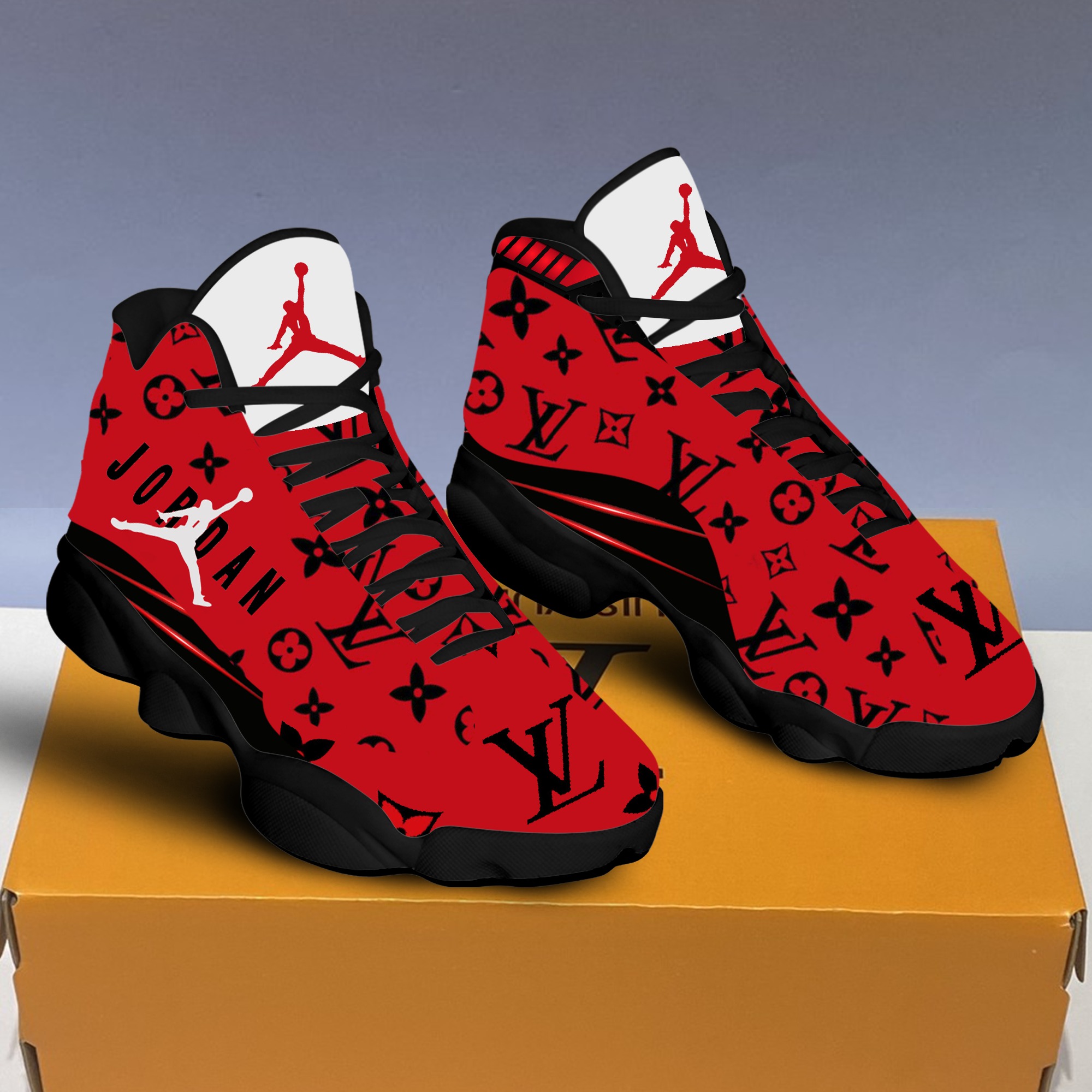 Louis Vuitton Black Red Air Jordan 13 Luxury Fashion Sneakers Shoes Trending