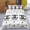 Chanel White Logo Brand Bedding Set Bedspread Luxury Bedroom Home Decor