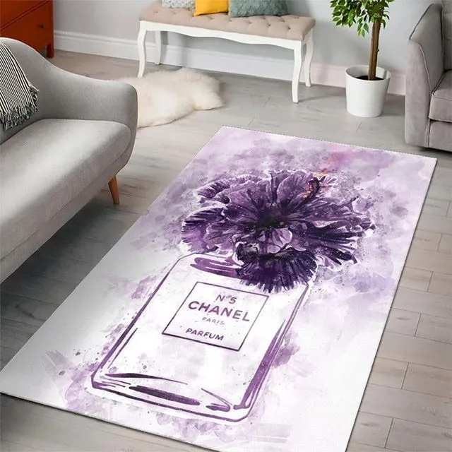 Chanel Violet Parfum Luxury Fashion Brand Rug Door Mat Area Carpet Home Decor