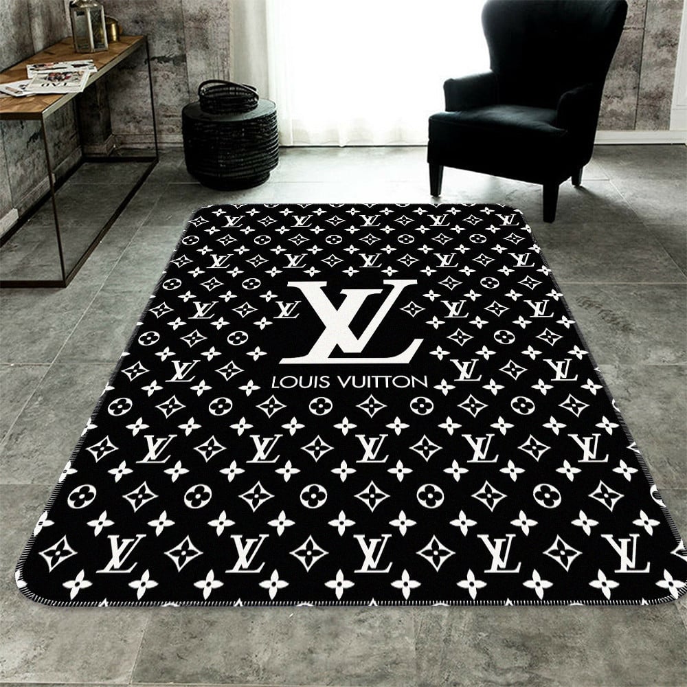 Louis Vuitton Black White Luxury Fashion Brand Rug Area Carpet Home Decor Door Mat