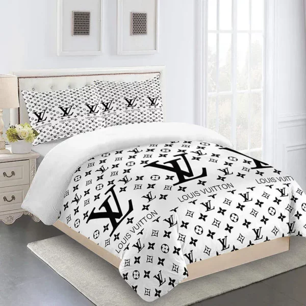 Louis Vuitton Logo Brand Bedding Set Bedspread Home Decor Luxury Bedroom