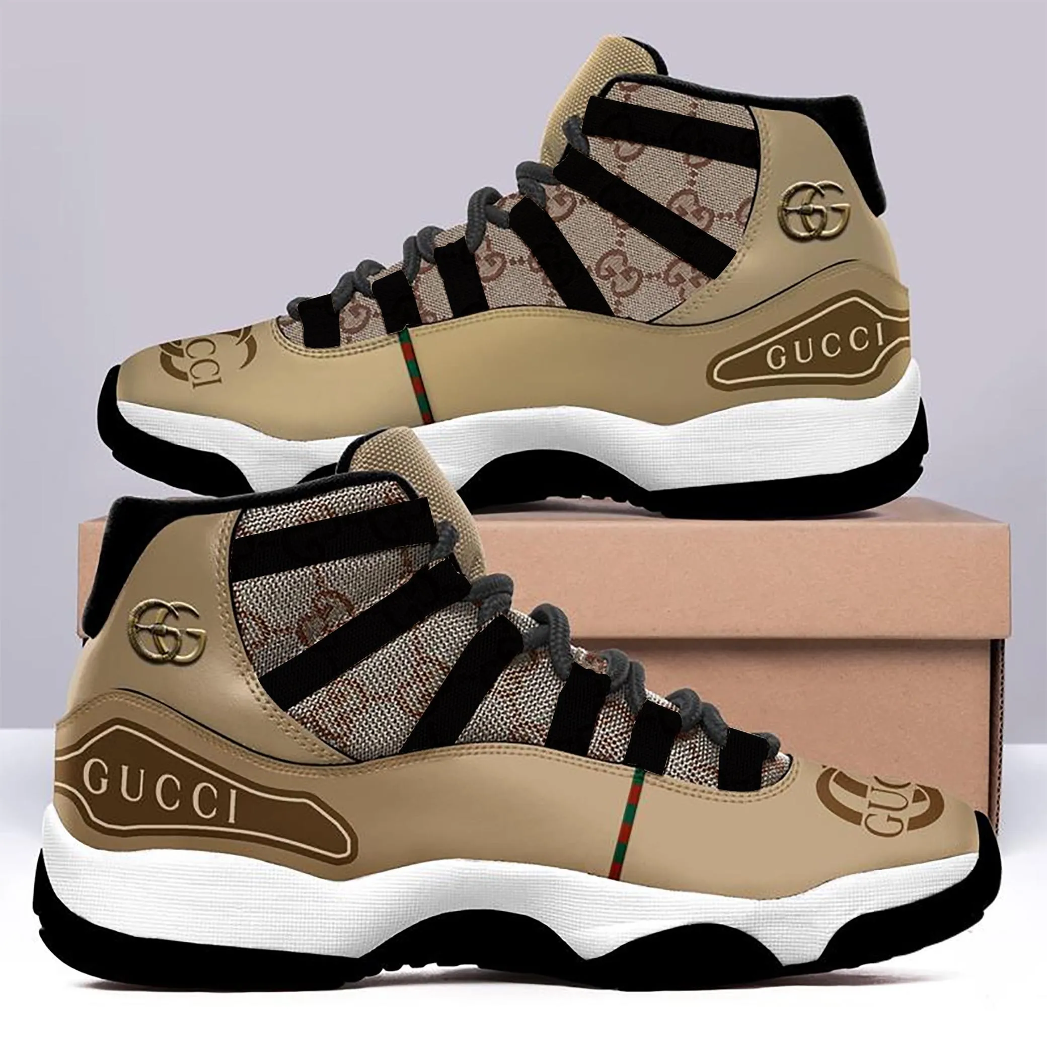 Gucci Black Gold Air Jordan 11 Sport Fashion Sneakers Luxury Shoes