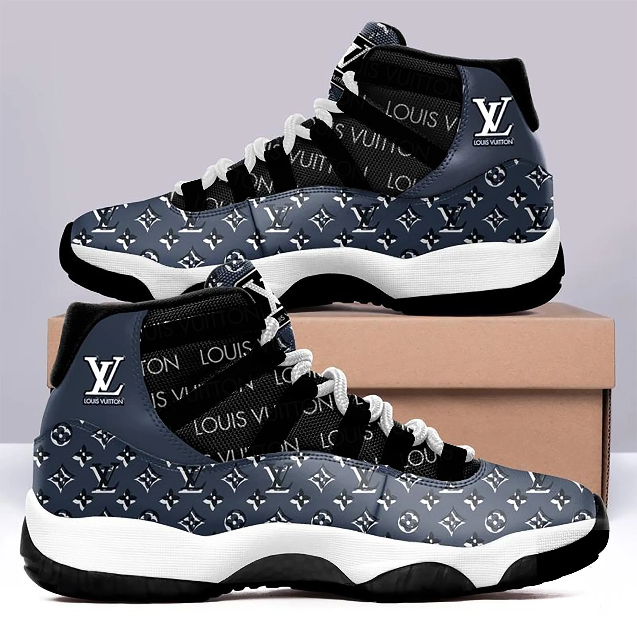 Blue Monogram Louis Vuitton Air Jordan 11 Luxury Sport Fashion Sneakers Shoes