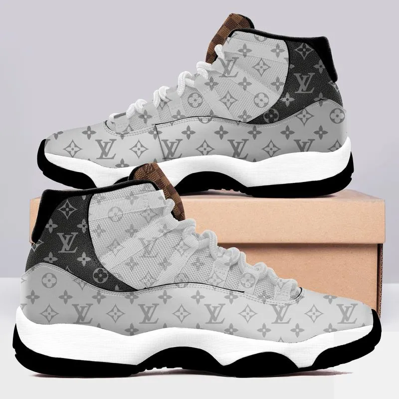 Louis Vuitton Grey Monogram Air Jordan 11 Fashion Shoes Sport Luxury Sneakers