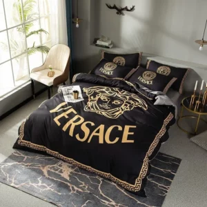 Gianni Versace Black Logo Brand Bedding Set Bedspread Bedroom Home Decor Luxury