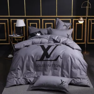 Louis Vuitton Grey Louis Vuitton Logo Brand Bedding Set Home Decor Bedspread Luxury Bedroom