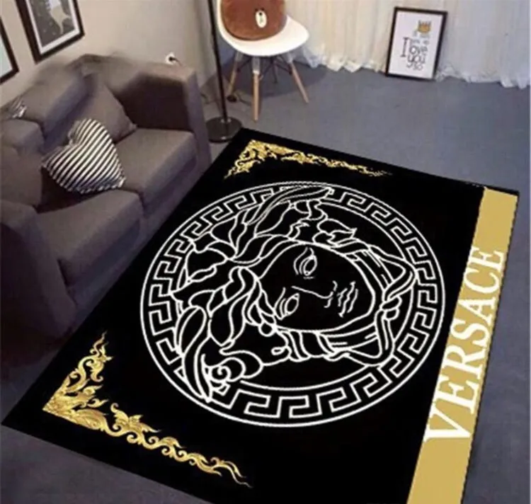 Gianni Versace Black Rectangle Rug Door Mat Fashion Brand Area Carpet Luxury Home Decor