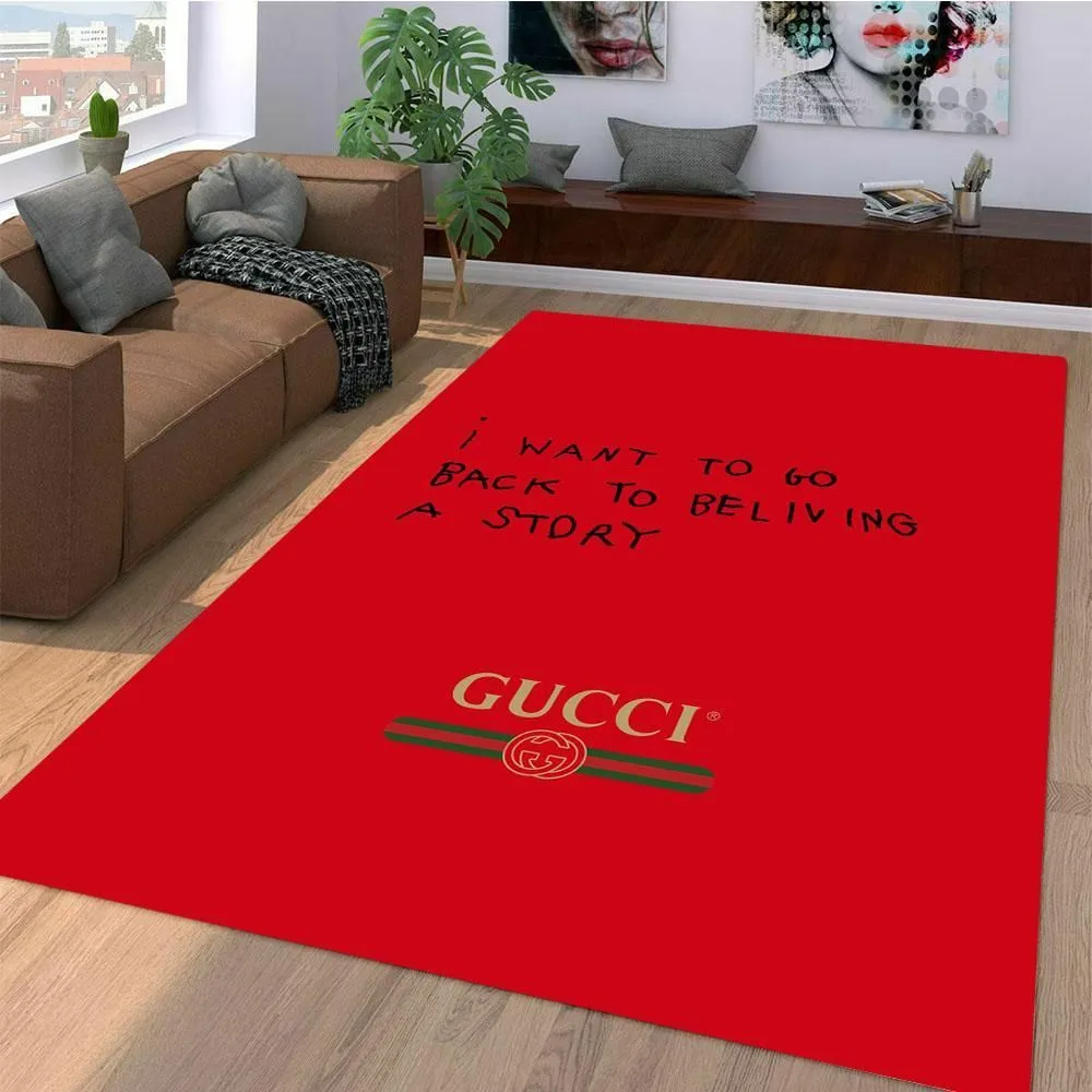 Gucci Red Rectangle Rug Luxury Fashion Brand Home Decor Area Carpet Door Mat