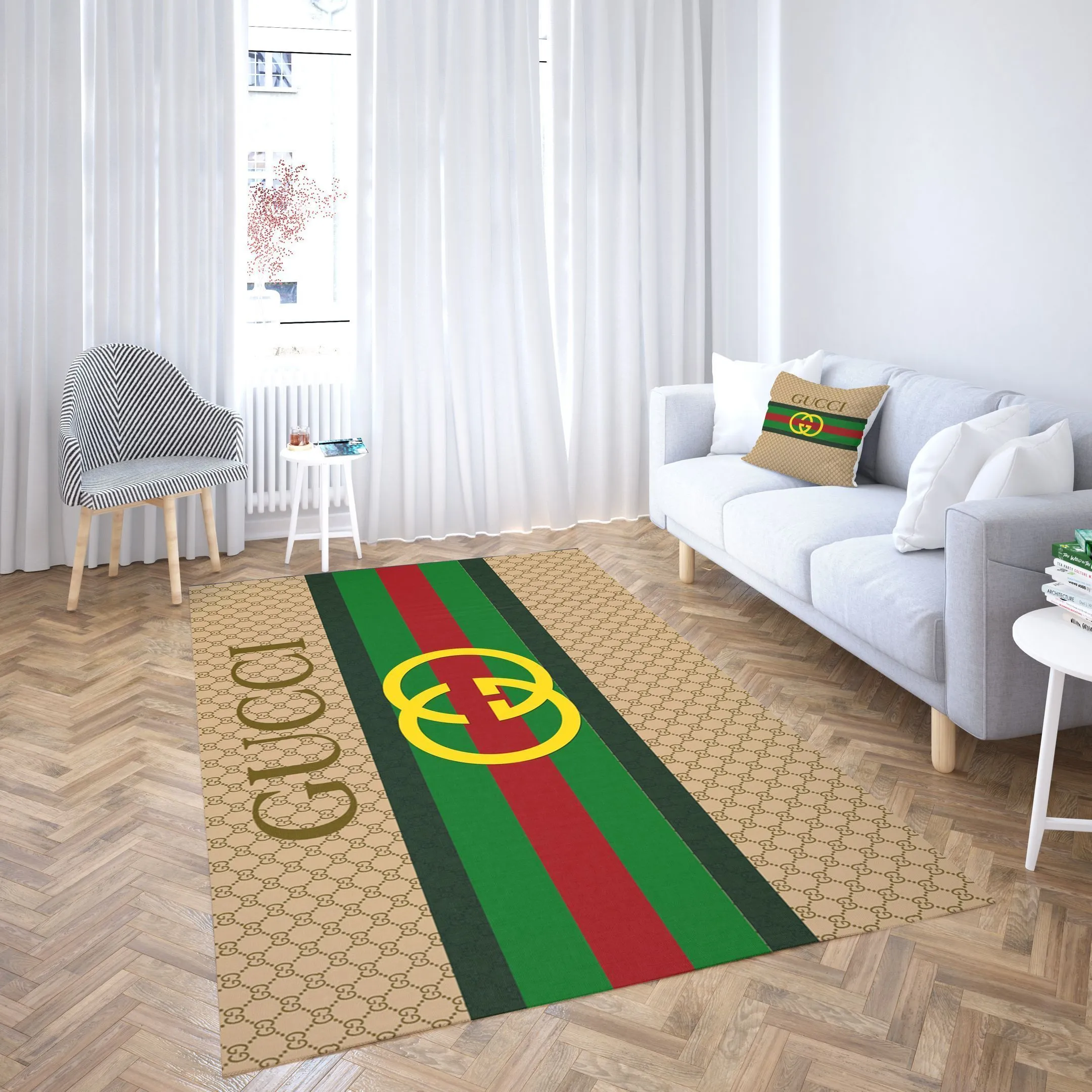 Gucci Stripe Rectangle Rug Area Carpet Luxury Door Mat Fashion Brand Home Decor