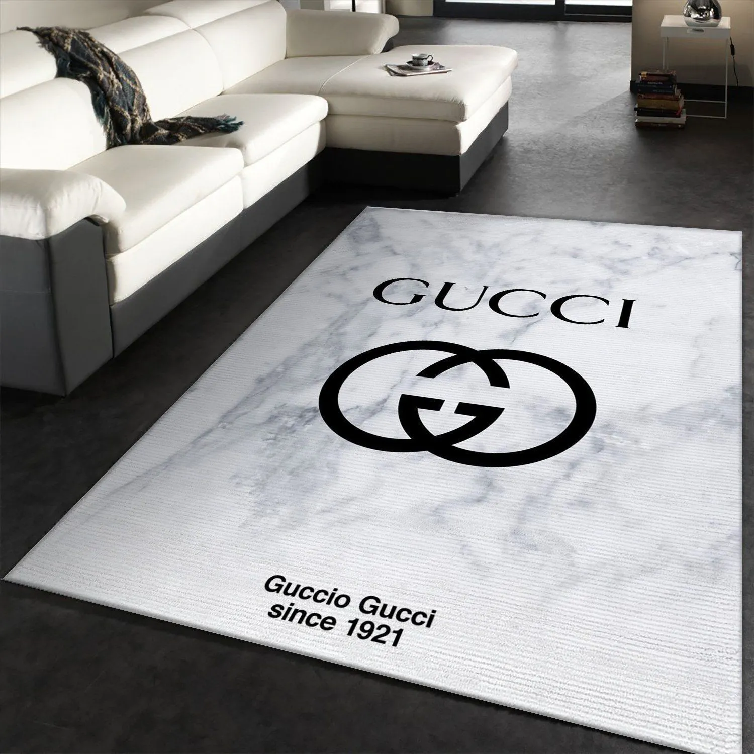 Gucci White Rectangle Rug Home Decor Fashion Brand Area Carpet Luxury Door Mat