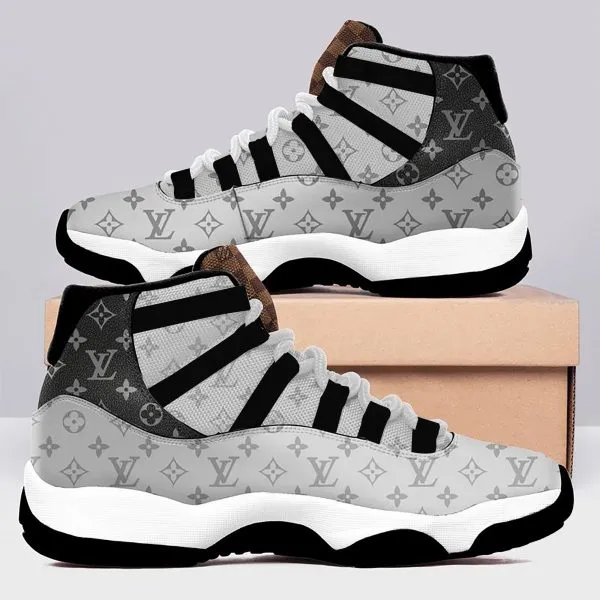 Louis Vuitton Black Grey Air Jordan 11 Luxury Shoes Sneakers Sport Fashion