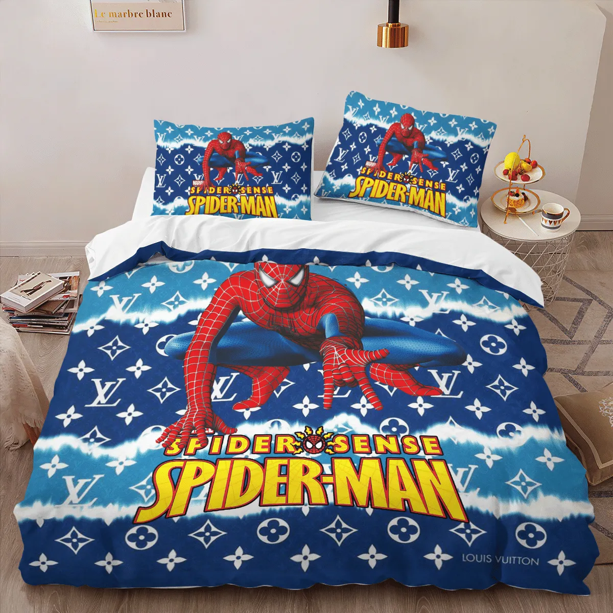 Louis Vuitton Spider Man Louis Vuitton Logo Brand Bedding Set Bedroom Home Decor Bedspread Luxury