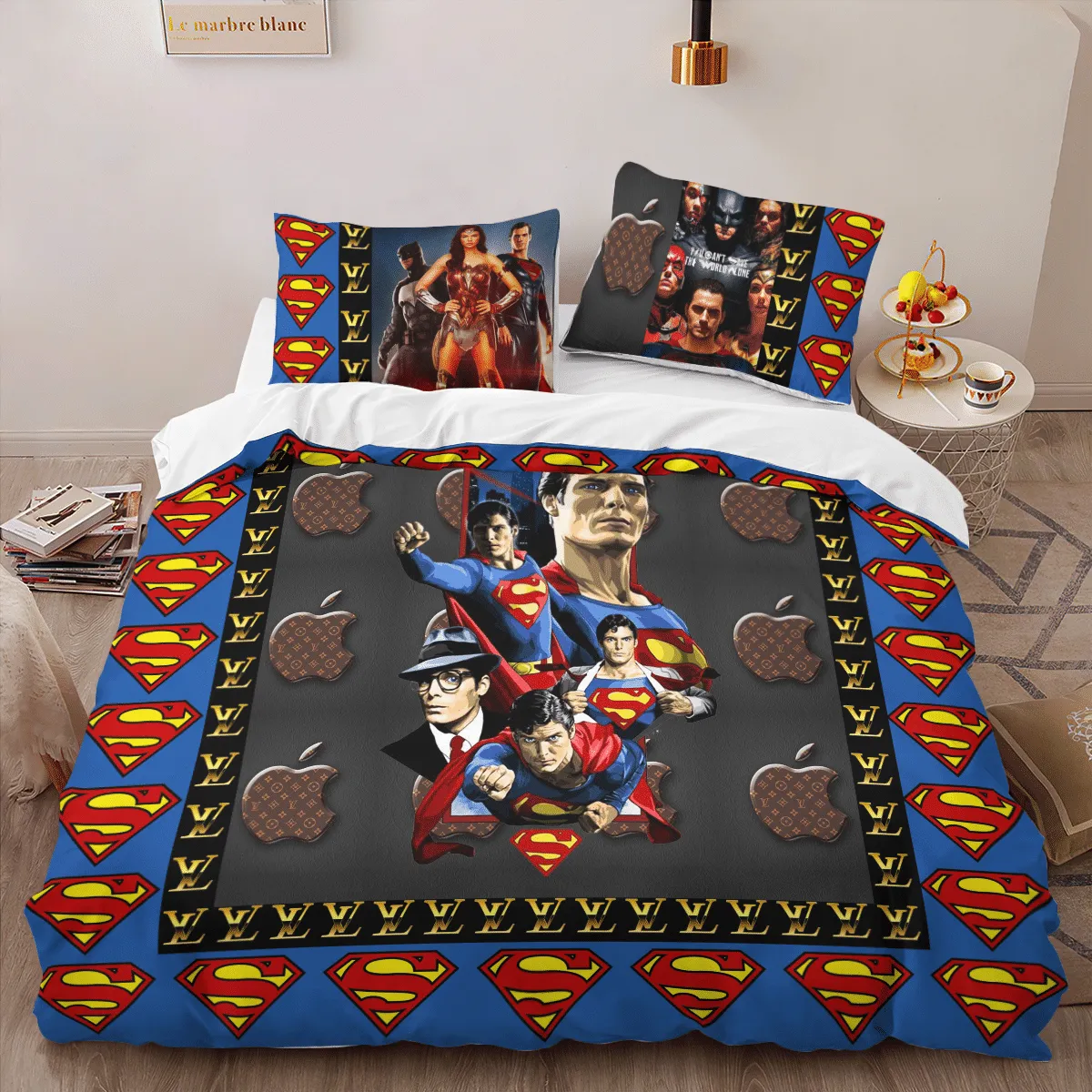 Louis Vuitton Superman Edition Louis Vuitton Logo Brand Bedding Set Bedroom Luxury Home Decor Bedspread