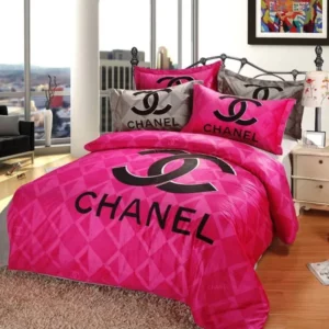 Coco Chanel Pink Logo Brand Bedding Set Luxury Bedroom Bedspread Home Decor