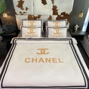 Chanel White Logo Brand Bedding Set Luxury Home Decor Bedroom Bedspread