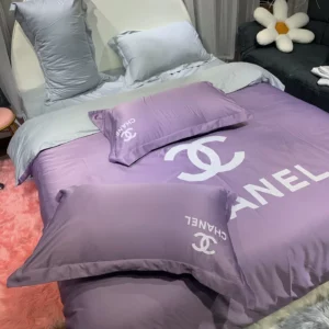 Chanel Violet Logo Brand Bedding Set Bedspread Home Decor Luxury Bedroom