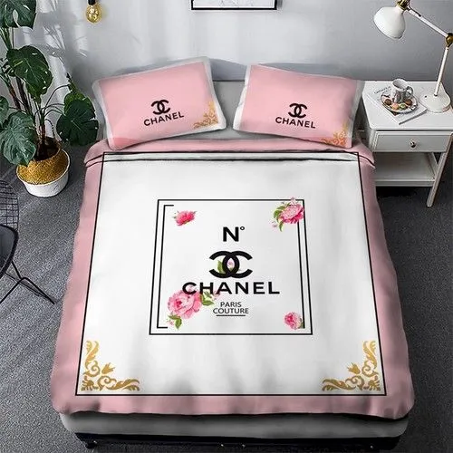 Chanel Logo Brand Bedding Set Bedroom Luxury Bedspread Home Decor