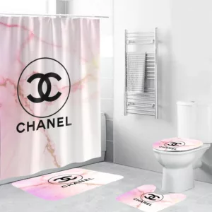 Chanel Blackin Pink Pastel Marble Background Bathroom Set Bath Mat Luxury Fashion Brand Hypebeast Home Decor