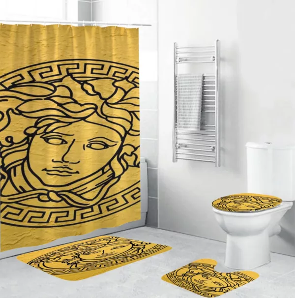 Versace Big Medusain Golden Background Bathroom Set Bath Mat Home Decor Luxury Fashion Brand Hypebeast