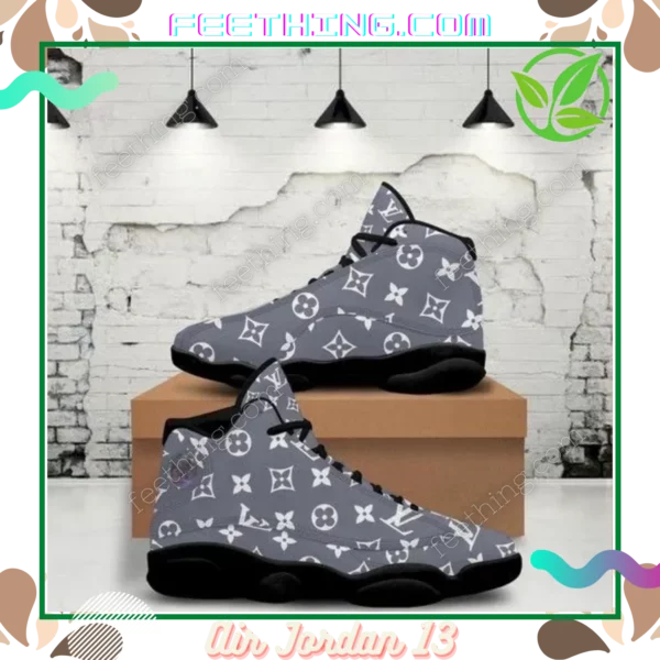 LV Louis Vuitton  Gray White Logo Air Jordan 13 Trending Shoes Sneakers Fashion Luxury