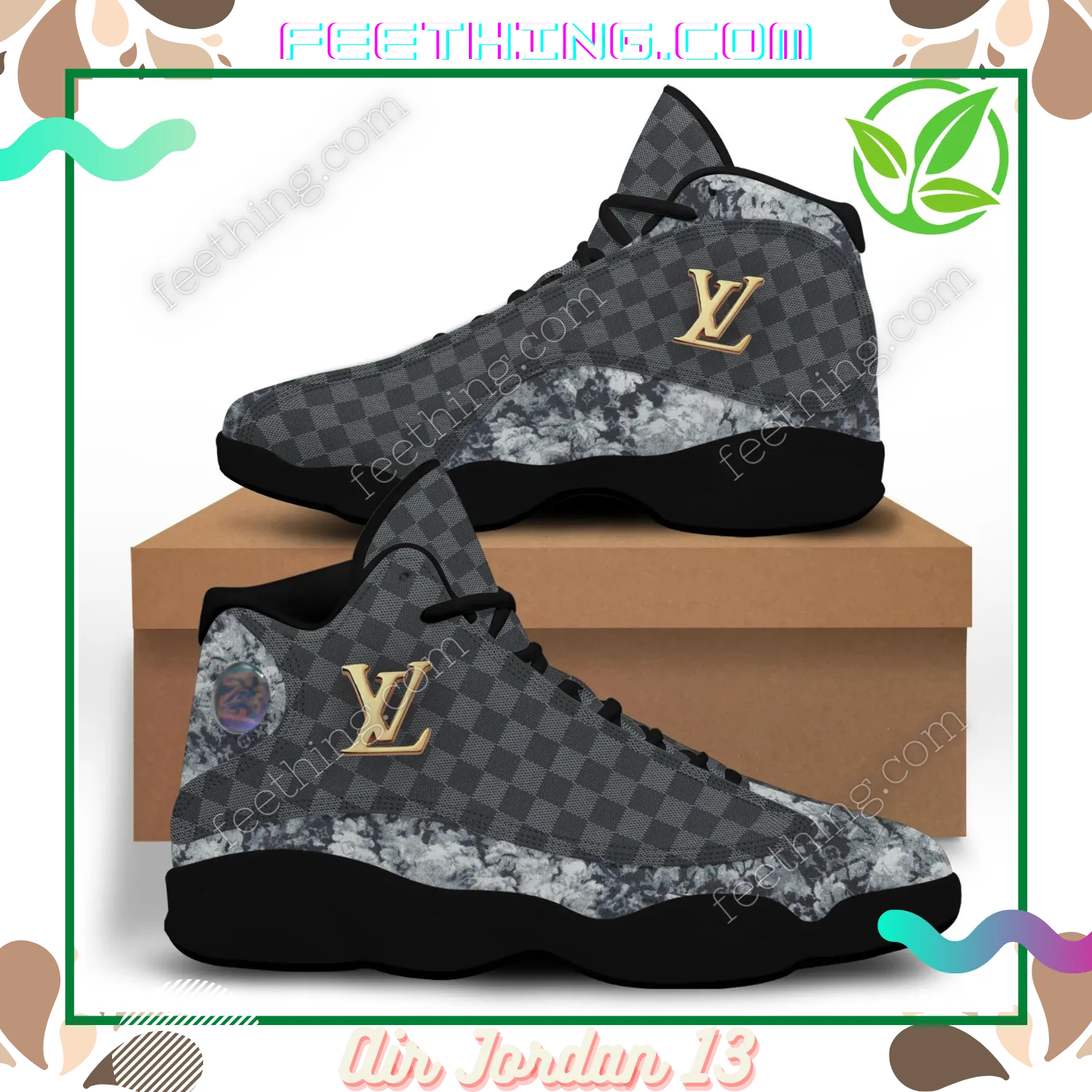 LV Louis Vuitton  Gray Logo Air Jordan 13 Trending Shoes Fashion Sneakers Luxury