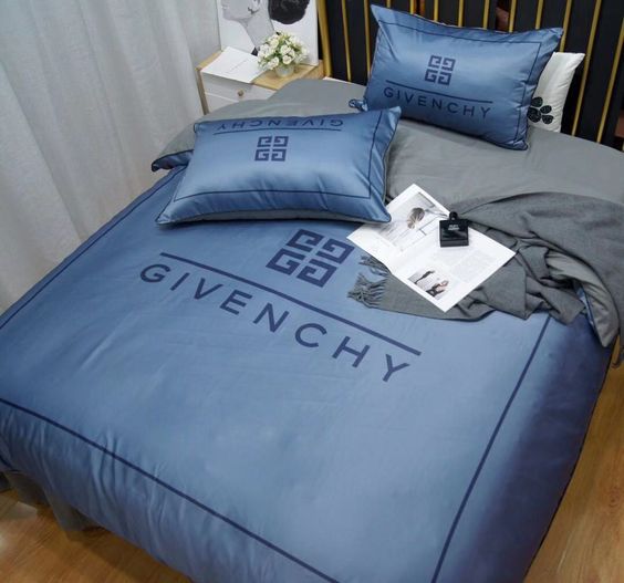 Givency Blue Logo Brand Bedding Set Home Decor Luxury Bedroom Bedspread