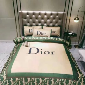 Dior Green Logo Brand Bedding Set Bedspread Home Decor Bedroom Luxury