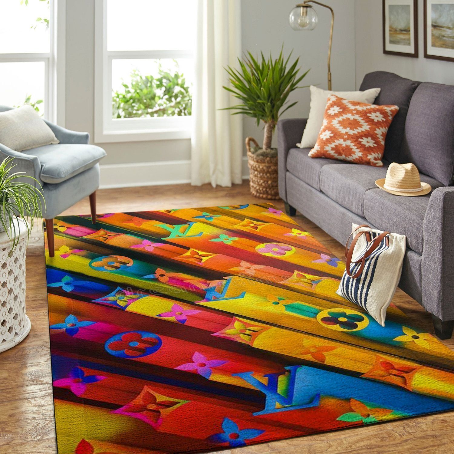 Louis Vuitton Colorful Rectangle Rug Door Mat Fashion Brand Luxury Home Decor Area Carpet