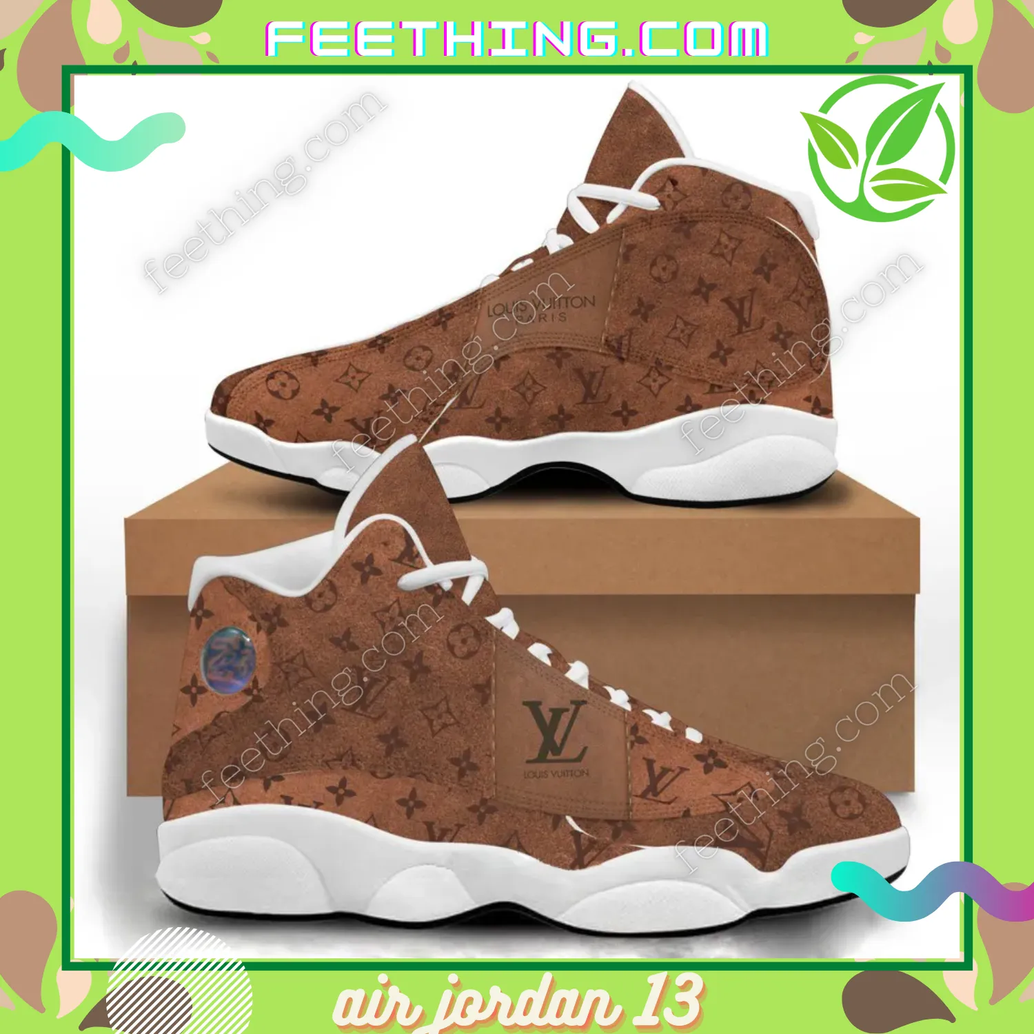 Louis Vuitton Brown Skin Color Logo  Air Jordan 13 Fashion Shoes Luxury Sneakers Trending