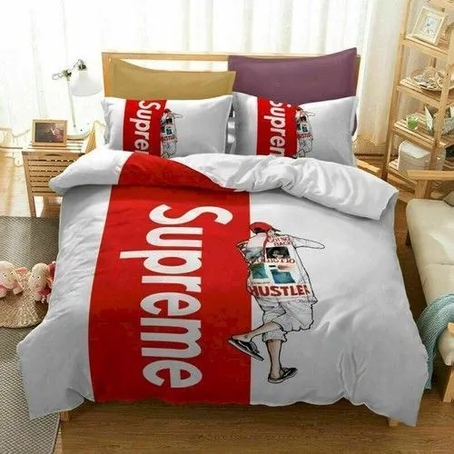 Supreme White Red Logo Brand Bedding Set Bedroom Home Decor Luxury Bedspread