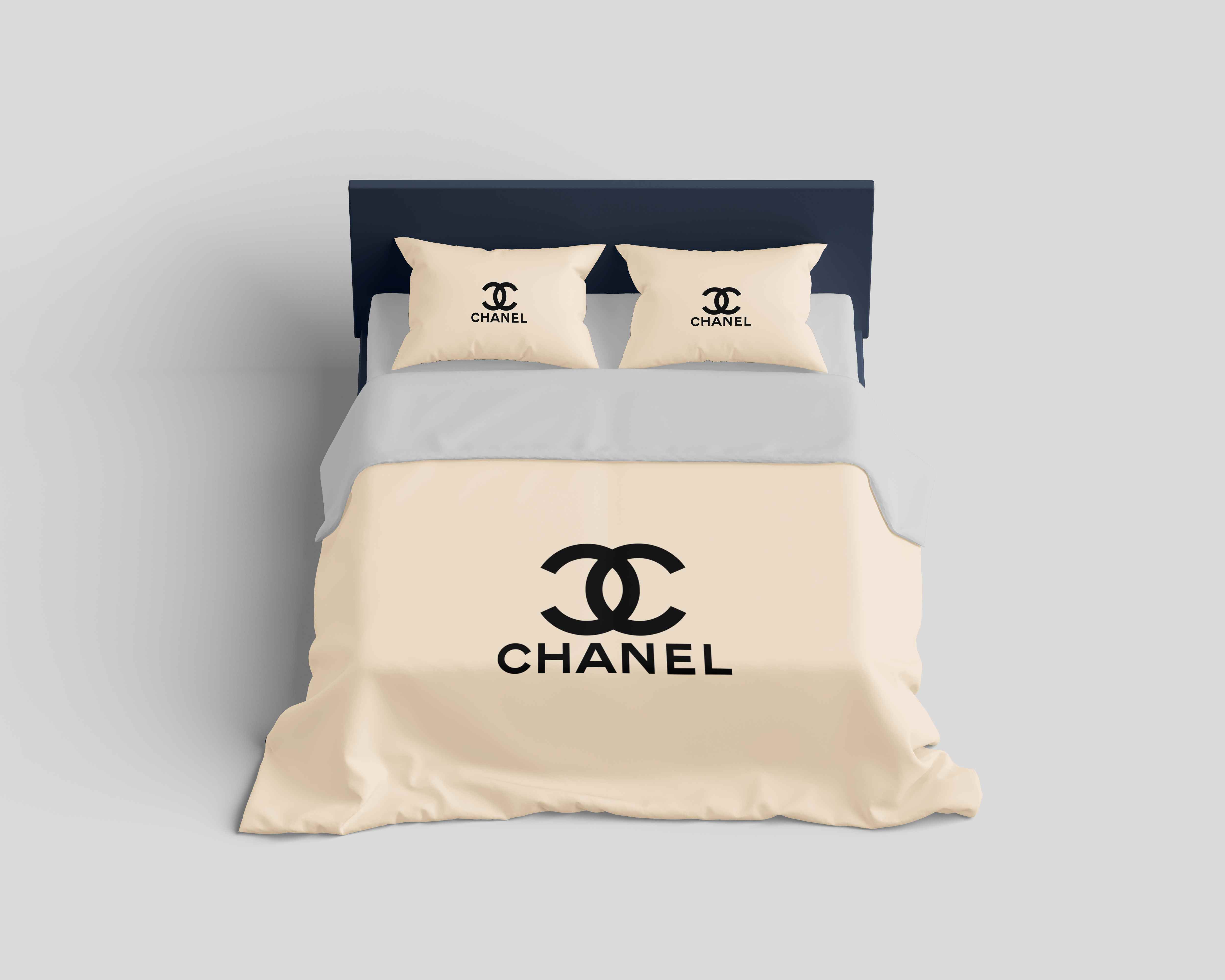 Chanel Beige Logo Brand Bedding Set Luxury Bedspread Home Decor Bedroom