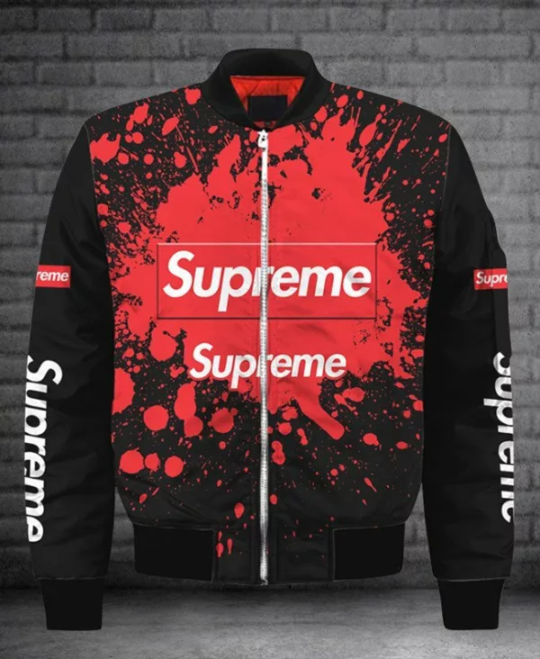 Supreme Red Paint Bomber Jacket Luxury Outfit Fashion Brand