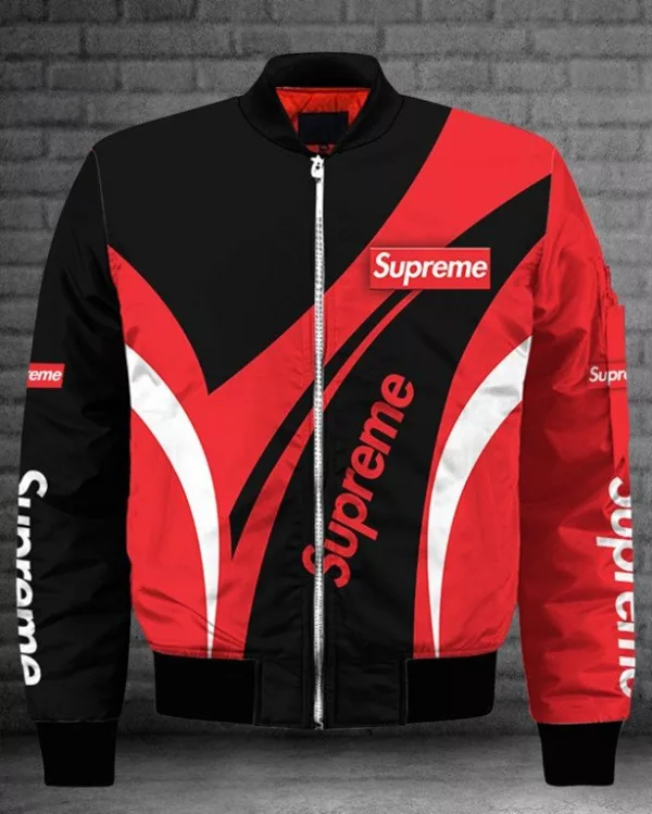 Supreme Logo Red Black Bomber Jacket Luxury Outfit Fashion Brand